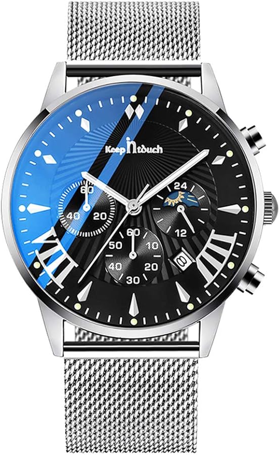 Unendlich U Infinito U-Fashion Reloj de Cuarzo Cronógrafo para Hombre Minimalista Moda Relojes de Pulsera Casual Impermeable con Banda Negro/Blanco con Reloj Calendario