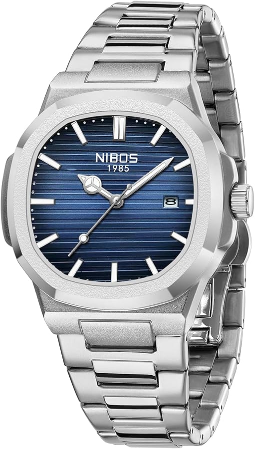 NIBOSI Relojes de hombre analógicos de cuarzo de acero inoxidable militares para hombres, resistentes al agua, diseño clásico, reloj de pulsera con fecha
