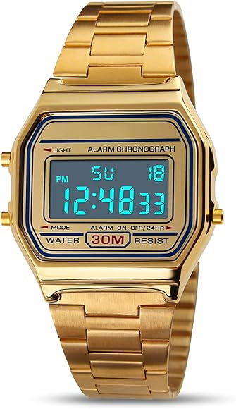 LIFEJXWEN - Reloj digital de cuarzo para hombre, impermeable a 30 m, esfera LCD digital, correa de resina multifunción, retroiluminación LED, reloj despertador, calendario