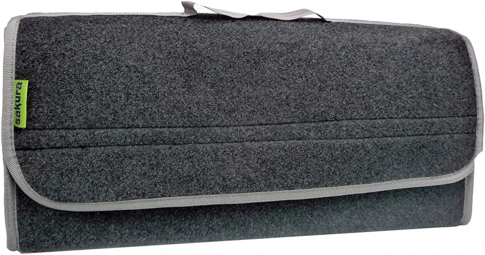 Sakura SS5233 - Organizador para Maletero de Coche y Otros Vehículos, Tamaño Grande, 50 x 23 x 15 cm, Tapa Abatible, con Velcro, Asa de Transporte, Material de Alfombra, Color Gris Oscuro