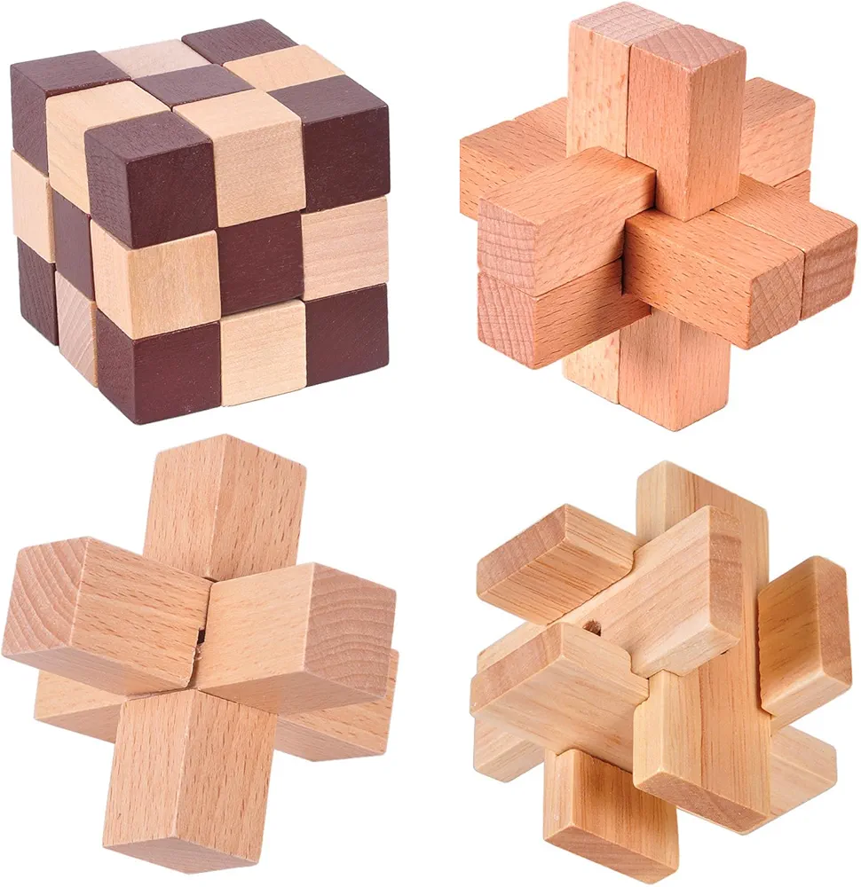 Holzsammlung 4 Piezas Juego Difícil de Rompecabezas de Madera 3D Brain Teaser Mini Juego de Inteligencia Desarrollo, IQ Juguetes Educativos Juegos de Lógica Entrenamiento Cerebro para Niños Adultos