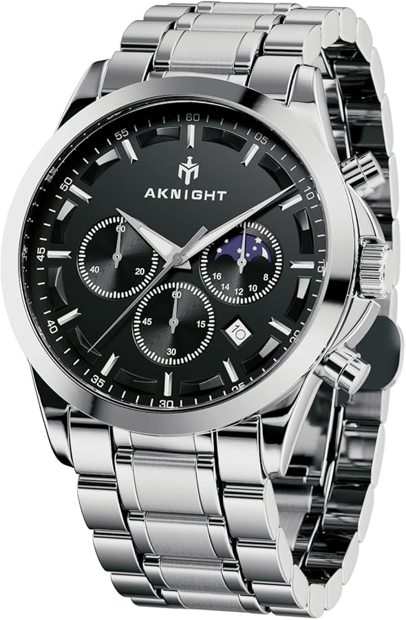 BENYAR Reloj de pulsera de cuarzo para hombre, cronógrafo, acero inoxidable, impermeable y sumergible hasta 30 m, moderno, diseño business, informal, deportivo