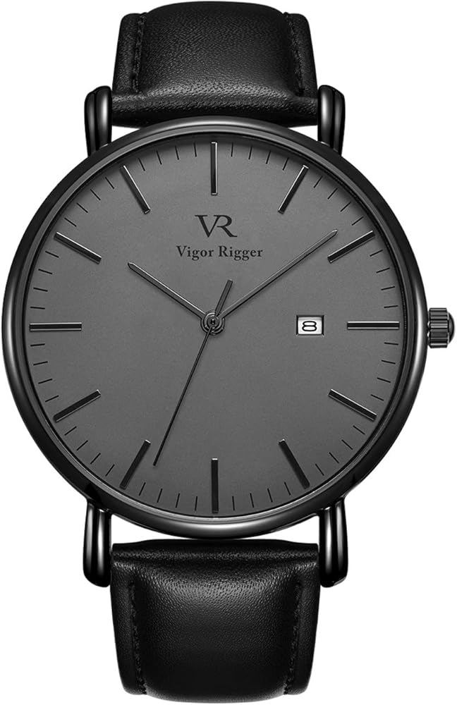 BUREI Vigor Rigger Reloj de Cuarzo para Hombre y Mujer, Reloj de Pulsera Ultra Fino Negro para Hombre con Diseño Minimalista clásico con Calendario de Fecha