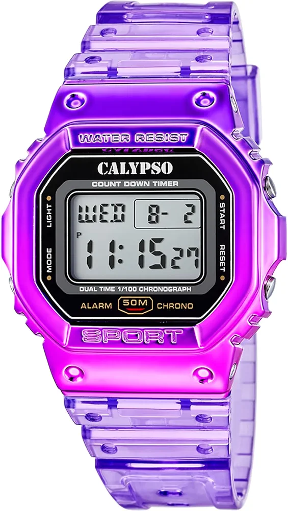 CALYPSO Reloj Unisex K5874/2 Color Splash Caja de Caucho Multi Correa de Caucho Morado
