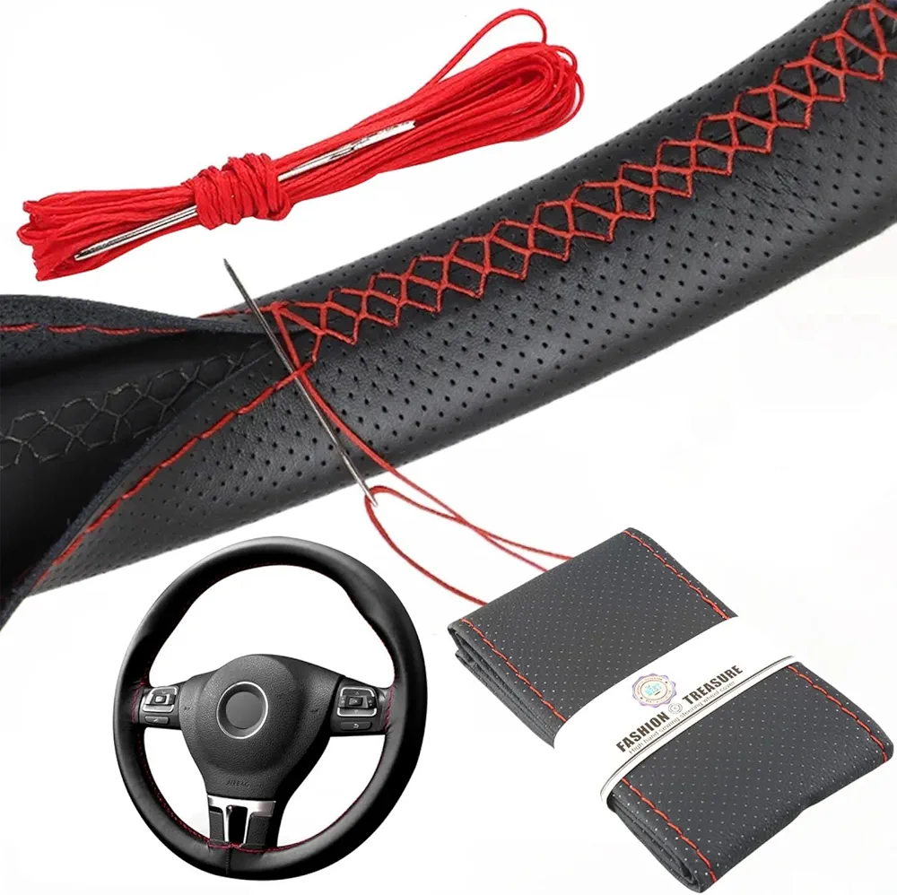 Cubierta de Volante de Cuero de Microfibra,Cubiertas del Volante de Bricolaje,Hechas de Cuero Suave en el Volante del Automóvil,Cubierta Volante para Coser,38CM