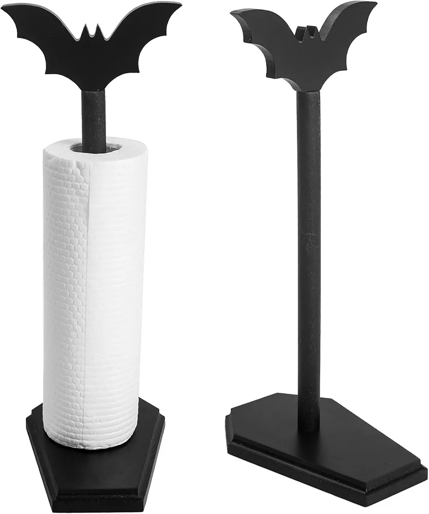 CEFLITECO Soporte para toallas de papel de murciélago, decoración de Halloween para cocina y baño, decoración gótica del hogar para rarezas y curiosidades, accesorios góticos para soporte de encimera,