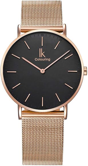 Alienwork IK Slim Ø36mm Reloj Hombre Mujer Ultra-Delgada Banda de Malla