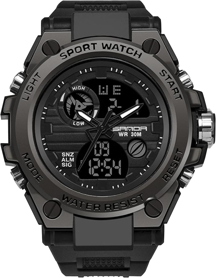 Reloj digital para mujer, digital, 3ATM impermeable relojes pulsera, analógicos, digital, analógico, deporte grande, relojes multifuncionales, alarma Dual Time LED Light negro, correa