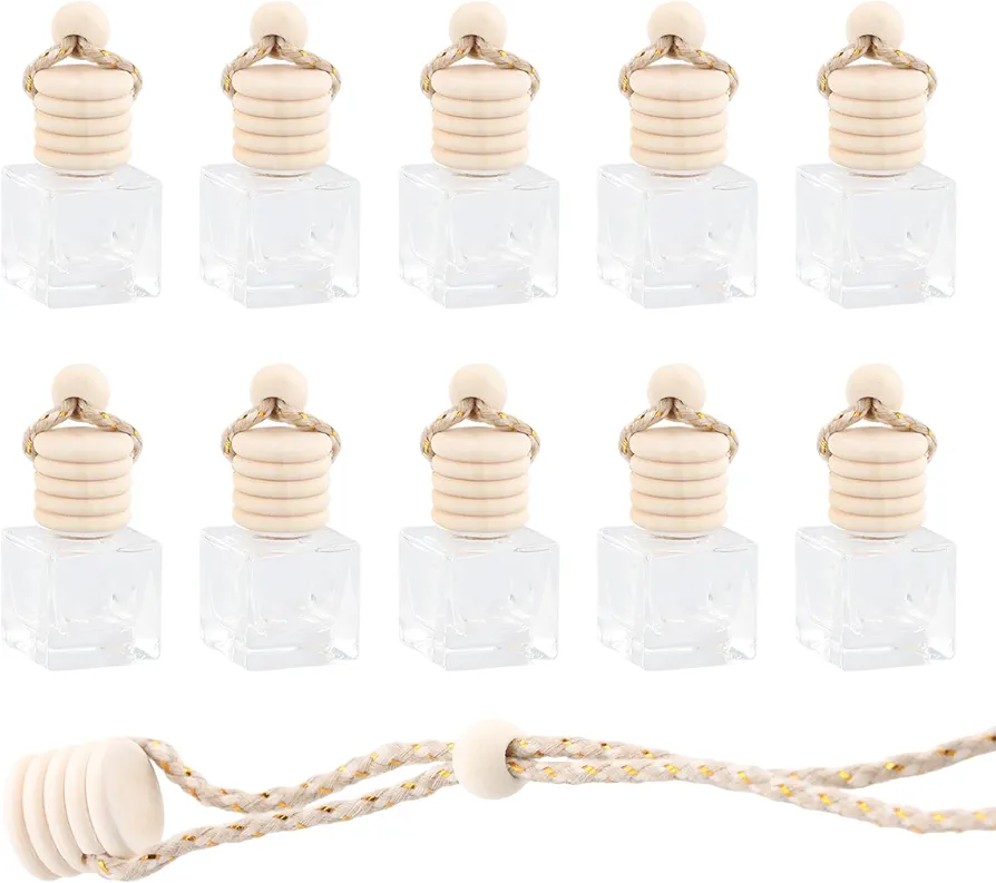 10 Piezas Colgar Difusor Colgante para Coche, Botellas de Perfume para Ambientador de Coche Recargables, Botella Difusora de Aromaterapia de Aceite Esencial Vacía para Coche, Hogar, Oficina (A)