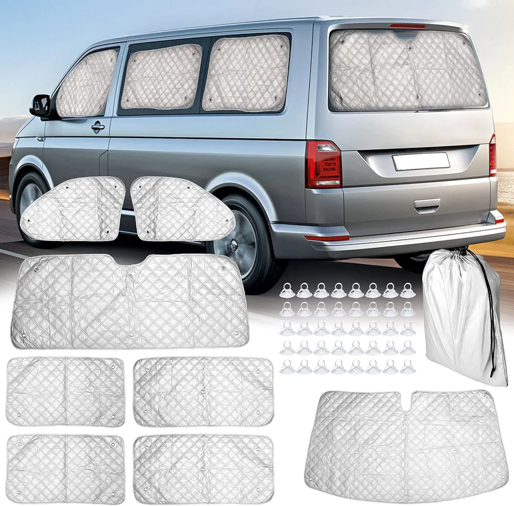 CICMOD Juego de Protección de Parabrisas para Parasol 8 Piezas Estor Térmico Coche Cubierta de Pantalla Frontal de Ventana para V W T5 T6