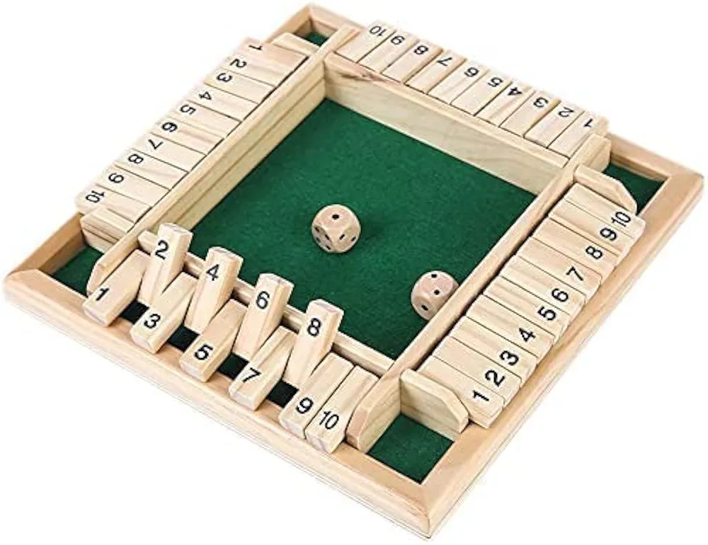 ZoneYan Shut The Box Game, Juego de Mesa de Madera, Cierra la Caja Juego, para 4 Jugadores, con 2 Dados, Juego de Mesa Clásico para Fiesta, Juego de Matemáticas para Niños