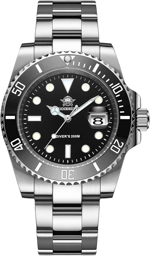 ADDIESDIVE 41mm Reloj analógico de Cuarzo para Hombre 20 Bar Resistente al Agua Acero Inoxidable Reloj de Pulsera para Hombre Grande Luminoso
