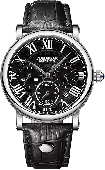 RORIOS Relojes Hombre Cronógrafo Reloj con Correa en Cuero Elegante Análogo Cuarzo Reloj Impermeable Reloj de Pulsera para Hombre