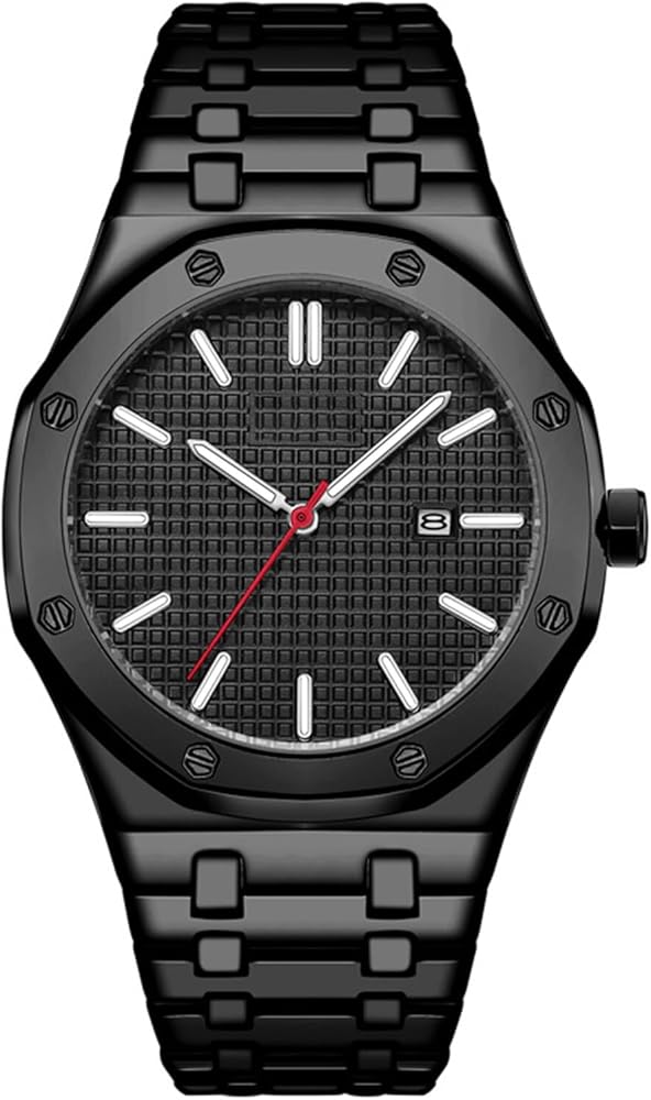 ROSEBEAR Relojes analógicos de cuarzo para hombre, reloj de pulsera de acero inoxidable de moda de negocios a 30 m resistente al agua con fecha y calendario
