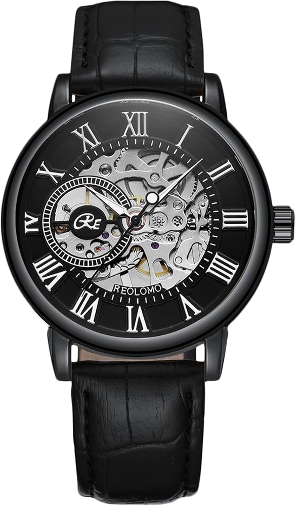 RORIOS Relojes Hombre Reloj Mecánico Automático Relojes Luminoso con Correa de Cuero Esqueleto Dial Reloj de Pulsera