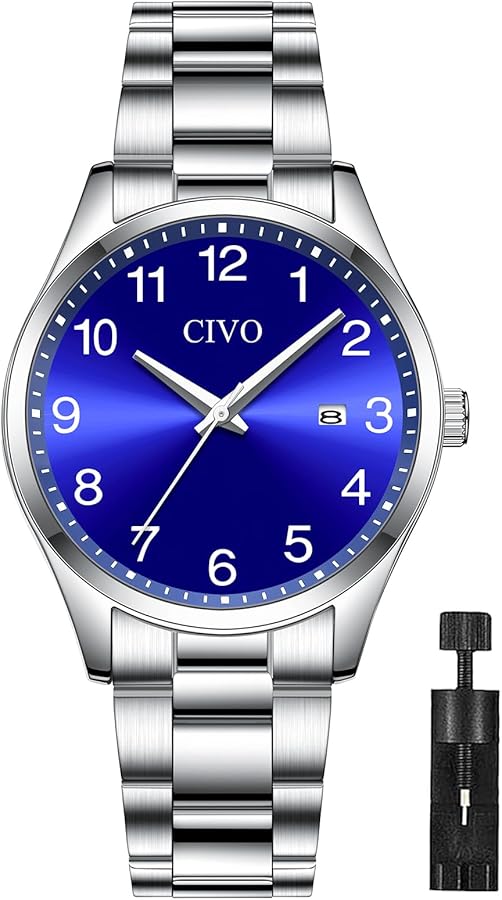 CIVO Reloj Hombre Elegante Impermeable Acero Inoxidable Minimalista Sencillo Hombres Analogico Grande Diseño Relojes