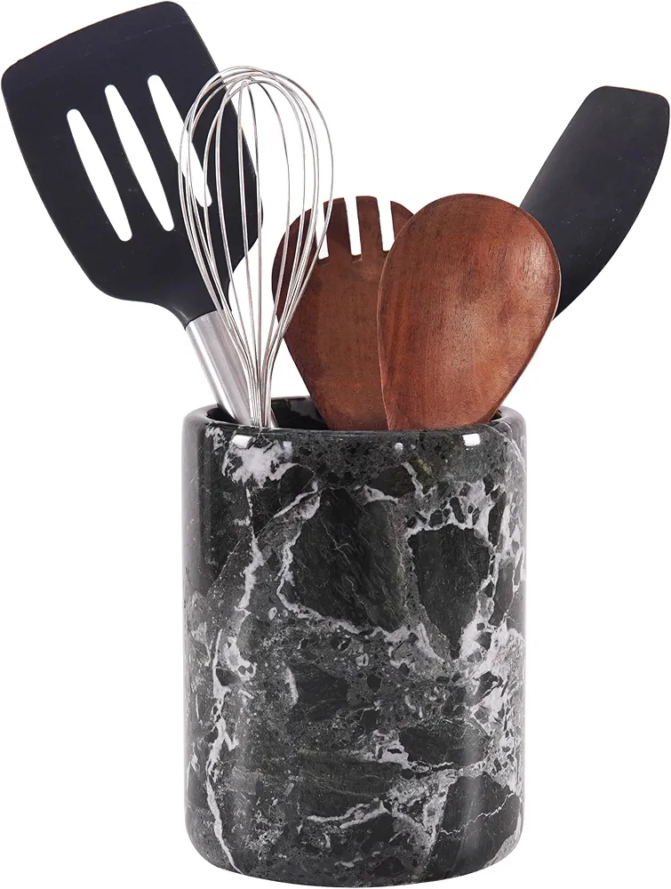 Soporte para utensilios de cocina de mármol negro hecho a mano, organizador de utensilios de cocina – 5.5 x 6.5 pulgadas – Accesorios para el hogar (BZ-03)