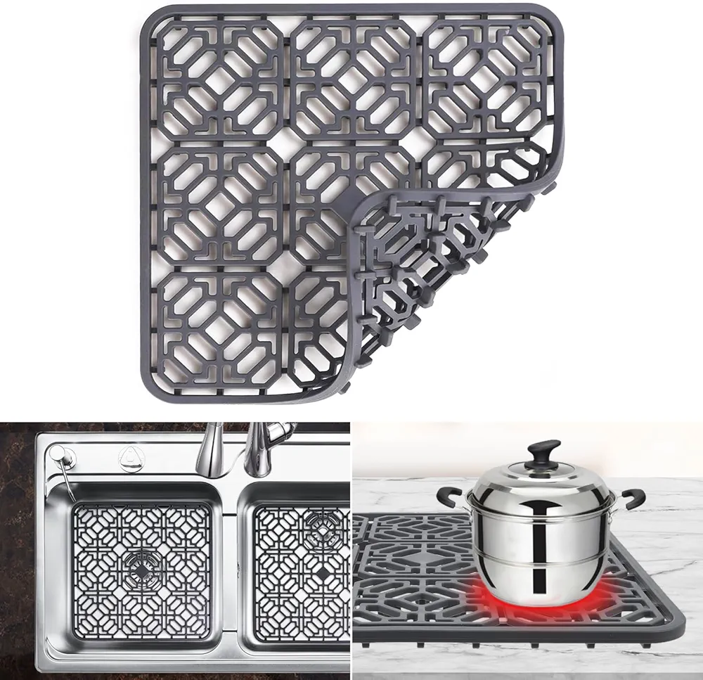 Protector Fregadero, Alfombrilla Fregadero Cocina Material de Silicona, Protector Fregadero Cocina para Fregadero de Acero Inoxidable Porcelana para Proteger la Pila y la Vajilla (gris oscuro)