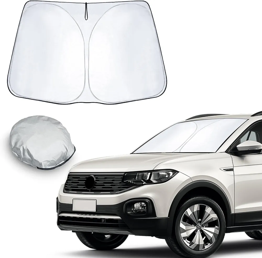 CDEFG Compatible con VW T-Cross T Cross 2018-2023 2024 Parasol Coche Delantero, Parasol Coche Parabrisas Protector Plegable con Gran Pantalla Anti UV Rayos Mejor Fresco-Parasol Accesorios