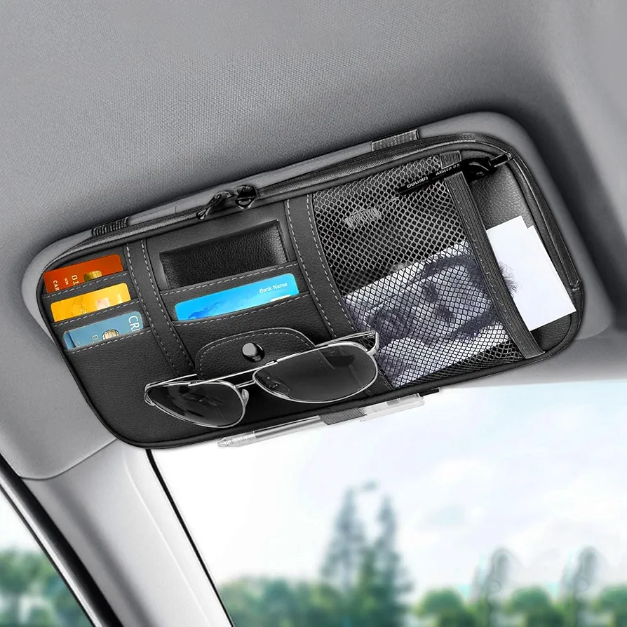 Linkstyle Organizador de Visera de Coche, Bolsillo Interior de Cuero para Auto, Bolsa para Tarjeta Licencia Registro Bolígrafo Móvil
