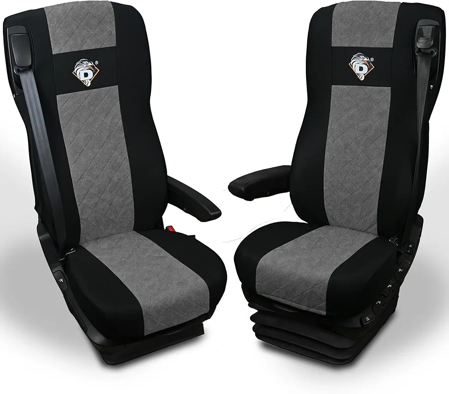 LUCARO Funda Asiento Coche DAF 106 XF, CF, Desde 2013, XF, XG, XG+ Desde 2022 - Protección Asientos Coche Gris - Accesorios Camiones - Funda Asiento 2