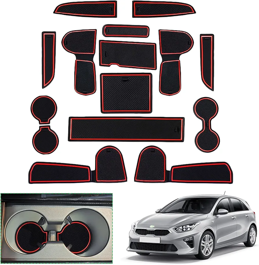 GAFAT Ki-a Ceed SW GT Proceed GT/XCeed GT 2018-2023 2024 Alfombrillas Antideslizantes para Consola Central, Alfombrillas de Goma para Reposabrazos, Compatible con Kia Ceed Accesorios (Rojo)