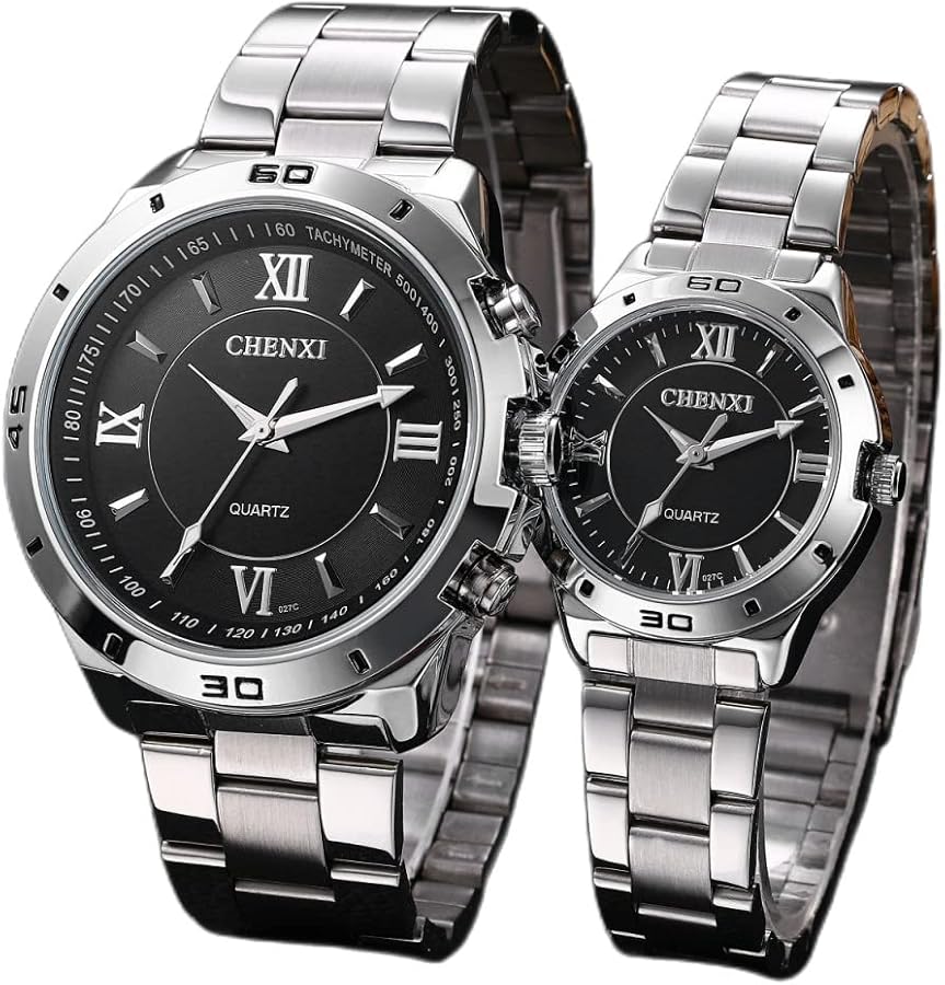 Silverora - Reloj de pulsera para mujer, hombre, cuarzo, analógico, cronógrafo impermeable de acero inoxidable, reloj deportivo casual para parejas