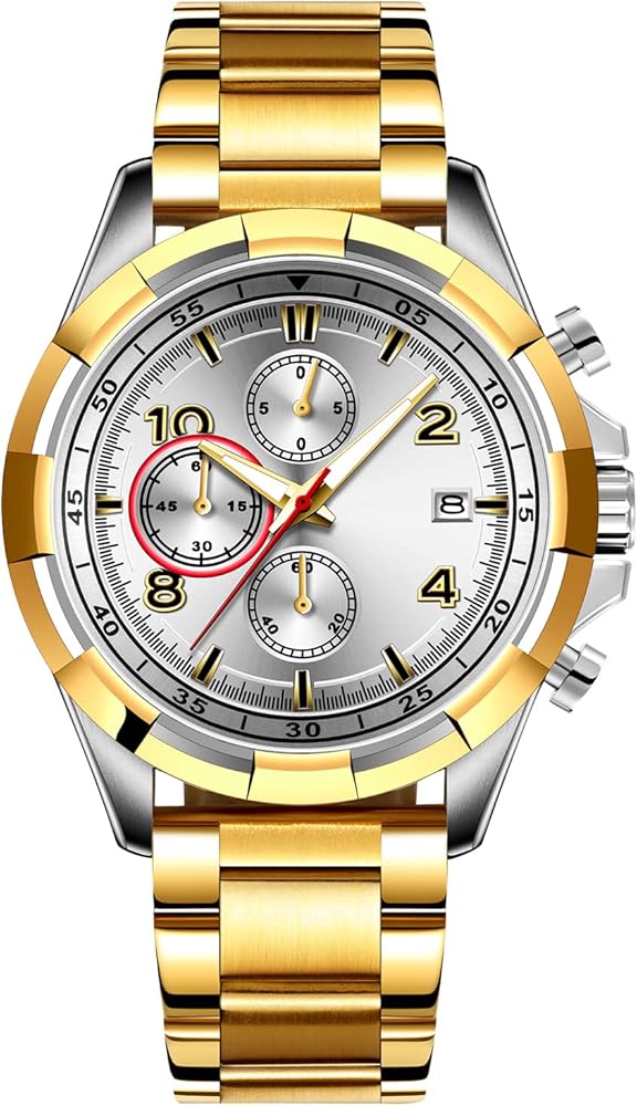 RORIOS Hombre Relojes de Pulsera Acero Inoxidable Correa Luminoso Calendario Multifunción