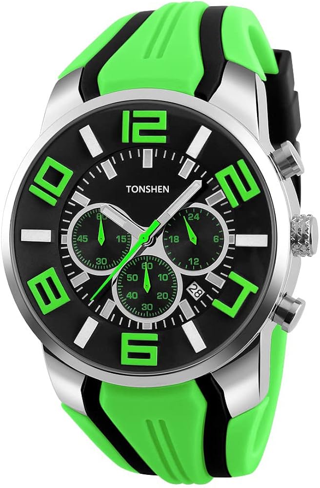 TONSHEN Relojes de Hombre Deportivos Estilo Moda Clásico Analógico Cuarzo Acero Inoxidable Bisel Y Correa Suave Goma Relojes de Pulsera Sub Dial Fecha Temporizador