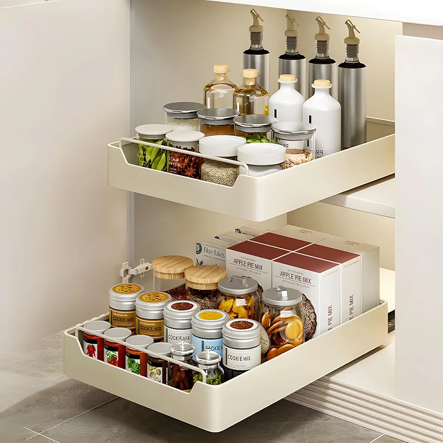 JOLIGAEA Cajón Telescópico, 43x20x7cm Cajón Deslizante para Alacena, Cajones Extraibles para Cocina, Cajón de Cocina Extensible Desplegable, Organizador de Gabinete Extraíble para Cocina Armario Baño