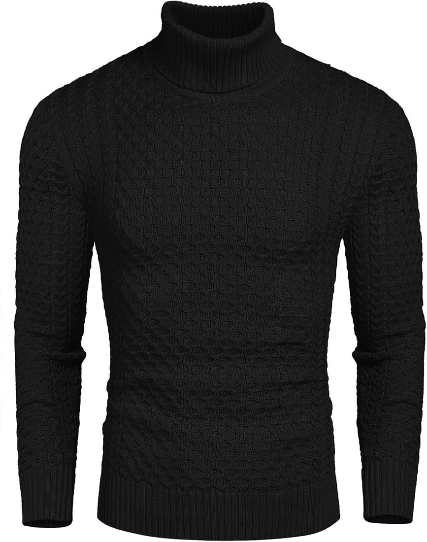 COOFANDY Jersey Cuello Alto Hombre Suéter de Punto Delgado con Cuello Alto - Jersey Cálido de Manga Larga para Otoño e Invierno