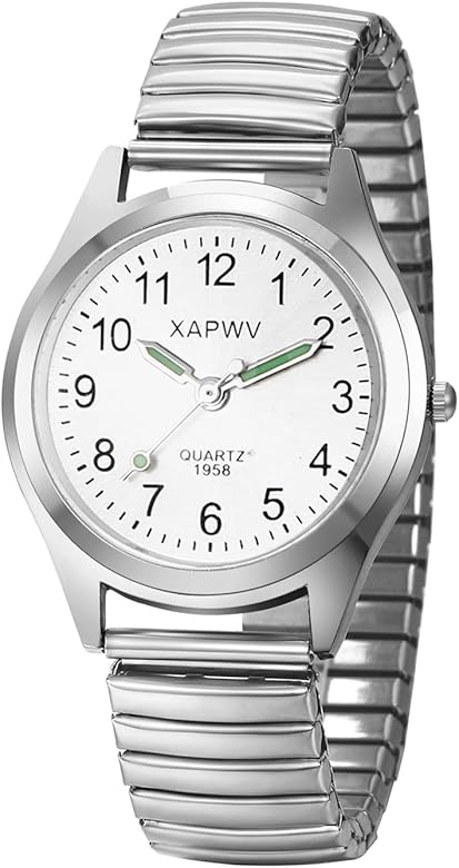 JewelryWe Reloj de Cuarzo para Hombre, Reloj de Banda Elástica, Reloj de Pareja de Manecillas Luminosas Digitales Claras y Fáciles de Leer