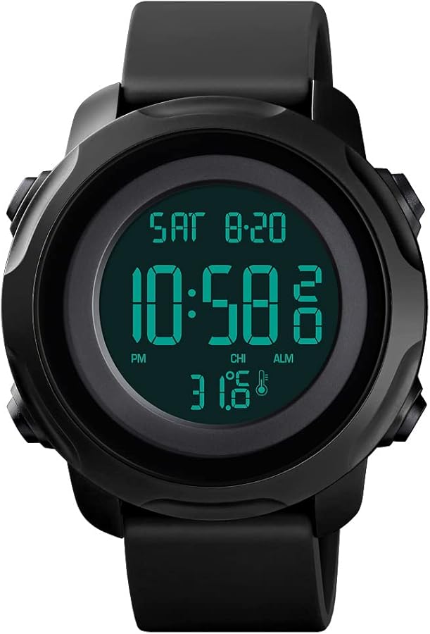 TONSHEN Unisex Sport Relojes Deportivo Digital 50M Impermeable LED Electrónica Termómetro Outdoor Militar Alarma Cronómetro Plastico Reloj de Pulsera con Goma Correa