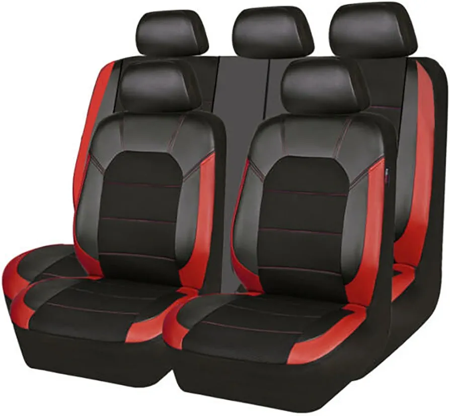 WatSKY 9 Piezas Coche Cuero Cubre Asientos Juegos, para Peugeot 3008 4007 4008 5008 407 SW 408 508 SW RCZ 607 Impermeable Cómodo Respirable 5-Plazas Protector Interior Accesorios,C/Black Red