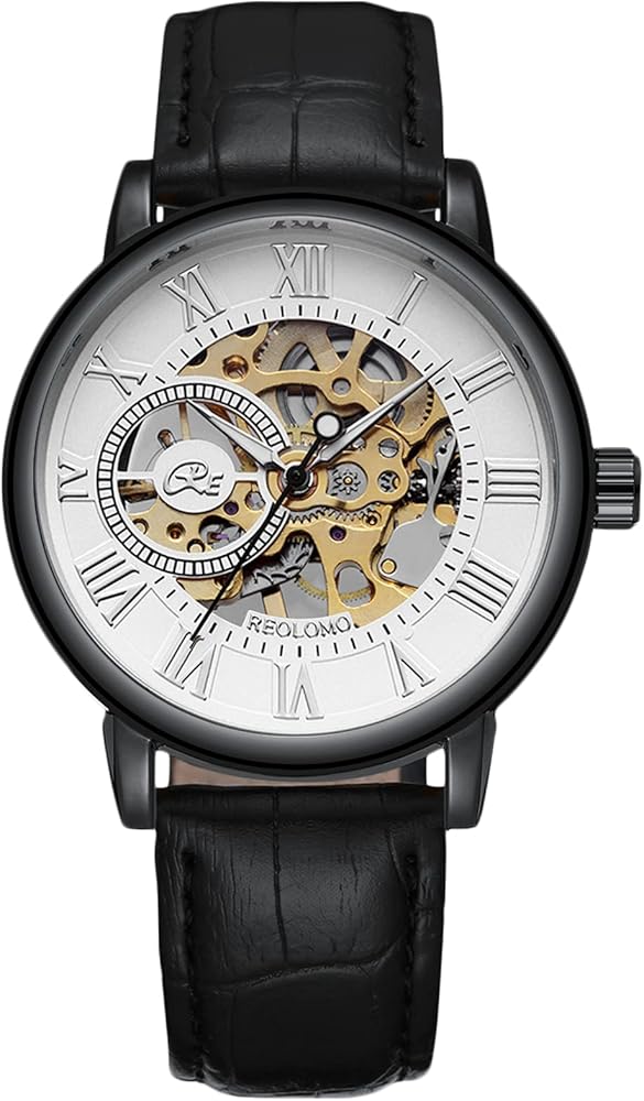 RORIOS Relojes Hombre Reloj Mecánico Automático Relojes Luminoso con Correa de Cuero Esqueleto Dial Reloj de Pulsera