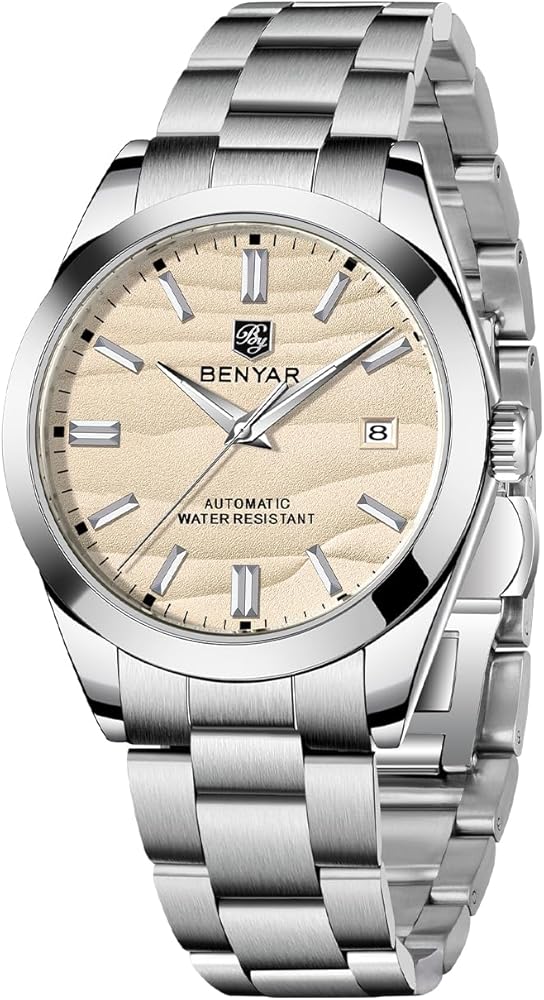 BENYAR Reloj automático para Hombre Brazalete de Acero Inoxidable 50 Metros Resistente al Agua con indicador de Calendario Casual Minimalista para Hombre