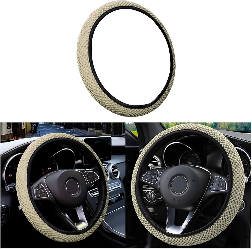 CGEAMDY Funda Volante Coche, Funda Microfibra Seda Transpirable para Volante Coche Universal 37-38cm, CáLido Invierno Fresco Verano, Antideslizante, Duradero Accesorios Volante Coche (Beige)