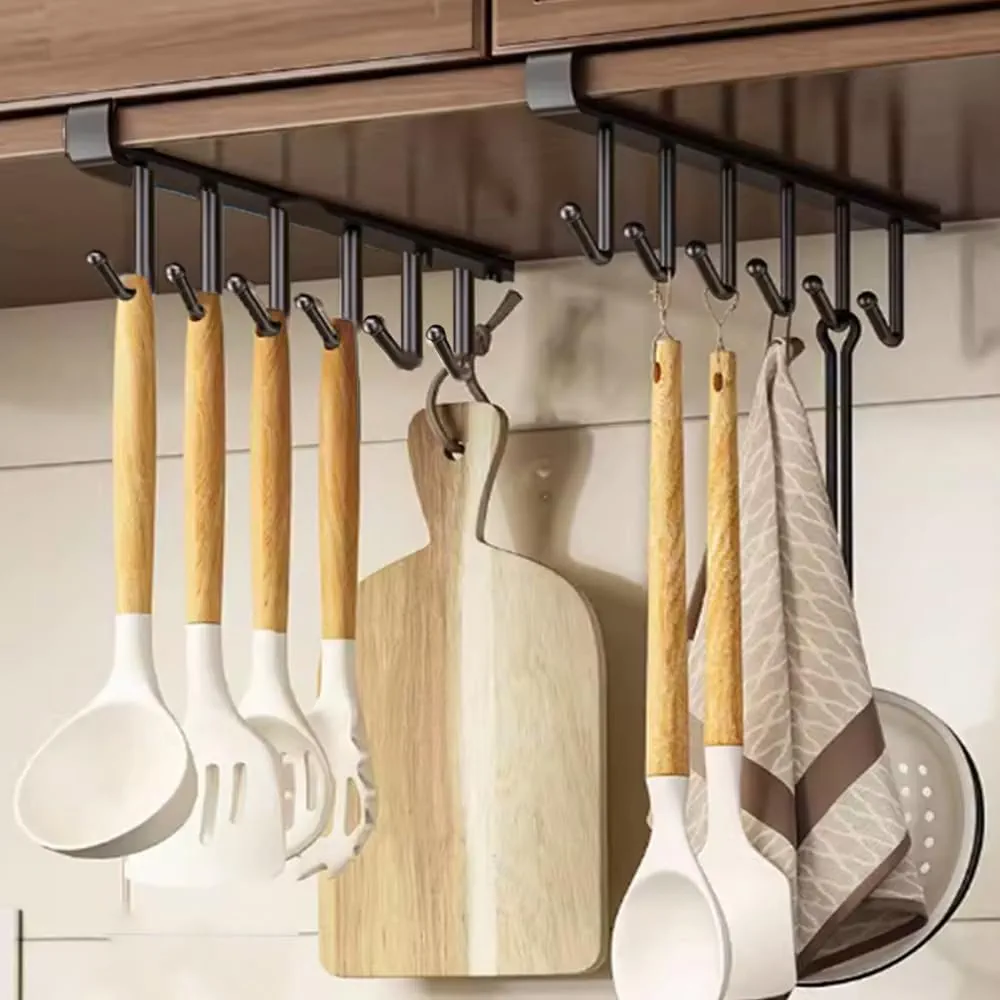 Nmgkokew 2 piezas Tazas Ganchos,Tazas Ganchos Debajo del ​Gabinete, Cocina Almacenamiento Ganchos para Tazas Utensilios de Cocina,Cinturones de Corbata,Bufanda,llaves Almacenamiento (Negro)