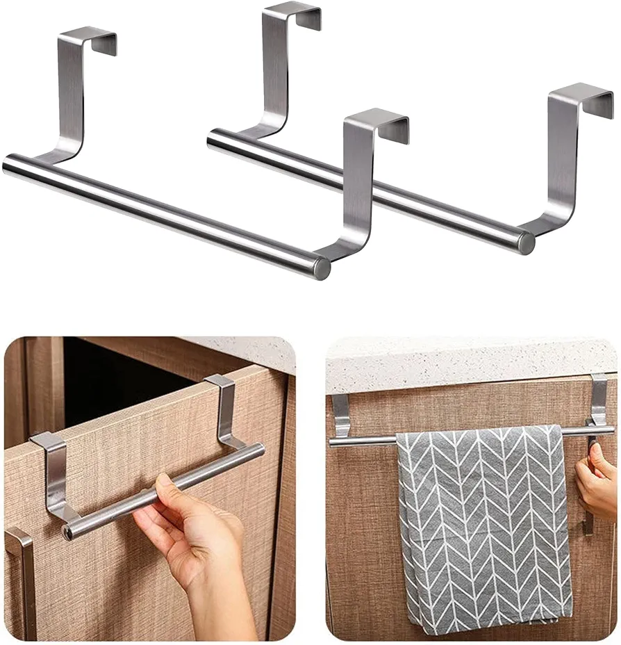 Maple Plentiful Colgador de Paño de Cocina y Baño colgador trapos cocina Toallero para Puertas Sujeta Trapos Riel Para Colgar Sobre la Puerta de Acero Inoxidable Para Cocina y Baño, 2PCS