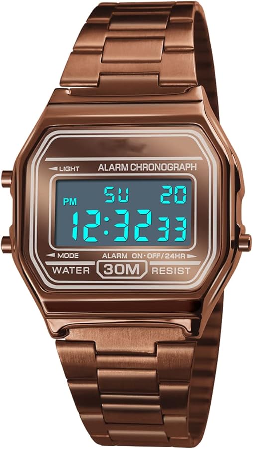 Nicoone Reloj de pulsera de lujo de negocios 30M impermeable de acero inoxidable reloj deportivo reloj digital reloj de pulsera, Coffee Gold, Coffee gold, Pulsera