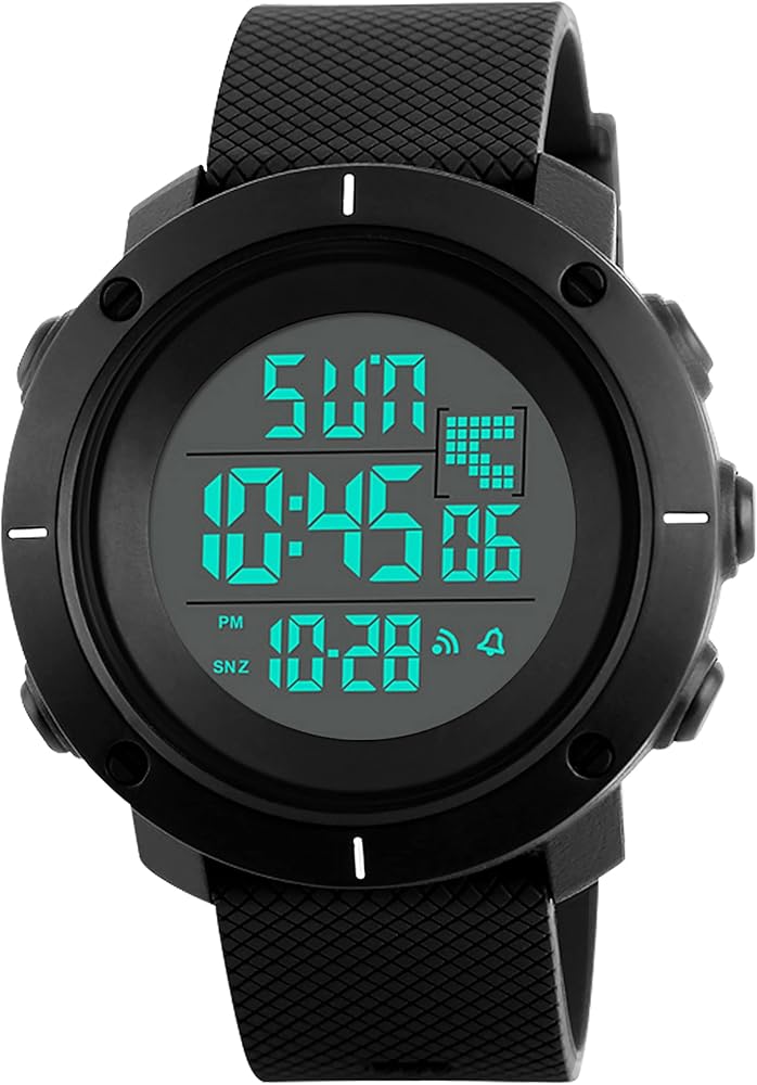 kieyeeno Relojes Digital para Hombres Deportivo a Prueba de Agua 50M, Reloj Militar Negro de Gran Cara LED Relojes de Pulsera con Alarma Cronómetro Regresiva 12 / 24H para Hombre Negro