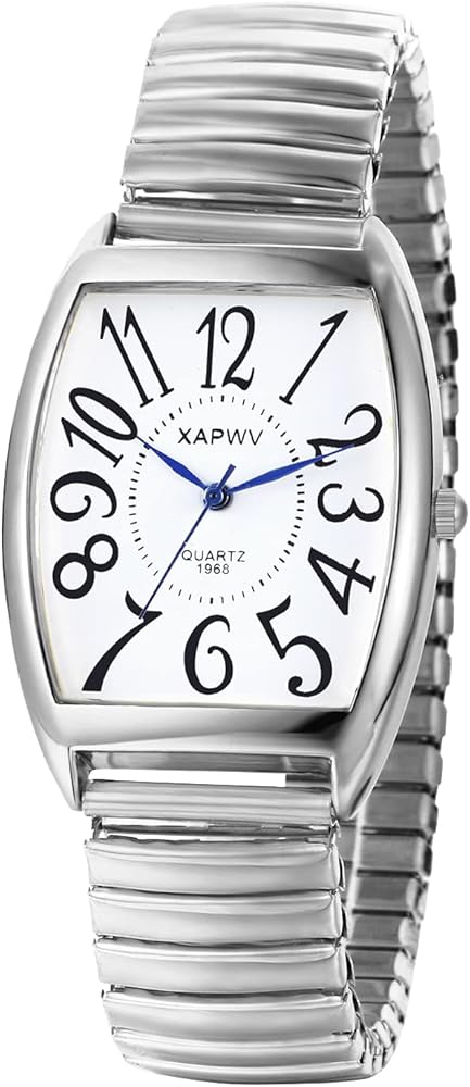JewelryWe Reloj de Hombre Mujer, Reloj para Hombre Mujer de Simple y Claro Escala de Gran Número Barril de Vino Esfera Cuadrada Fuerte con Correa Elástica