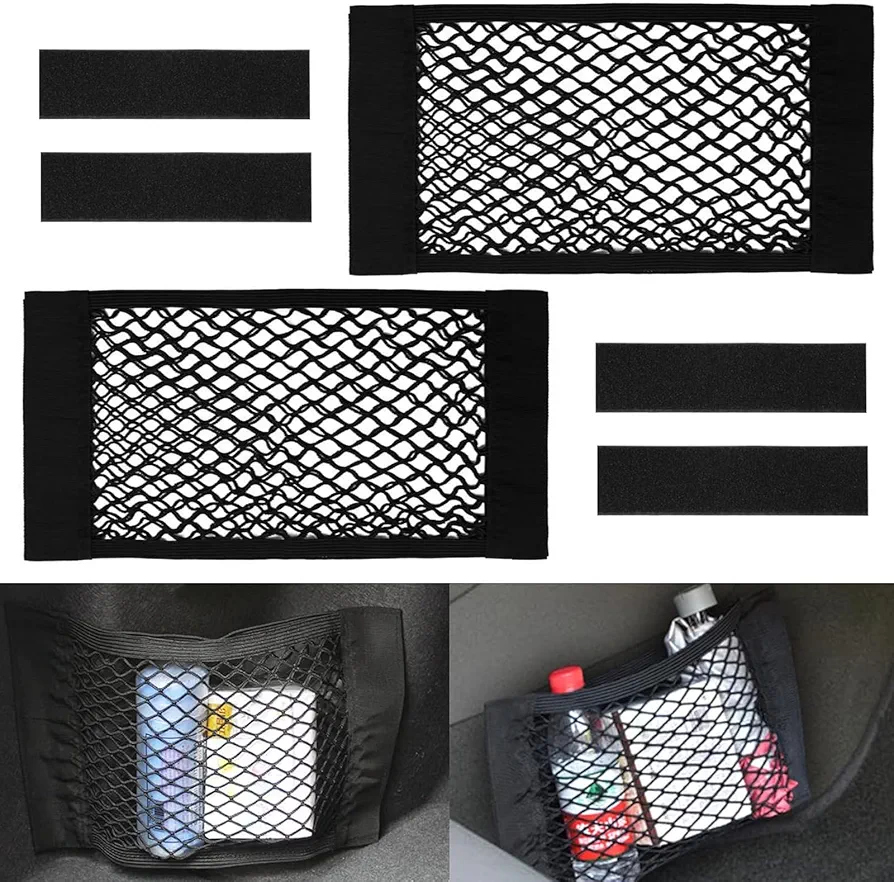 MisFun 2 Piezas Red Maletero de Coche, Organizador Maletero Coche, Red de Bolso Coche 60 x 25 cm, Red de Almacenamiento, Flexibilidad, con Velcro, para Automóvil, Motorhome, Boat