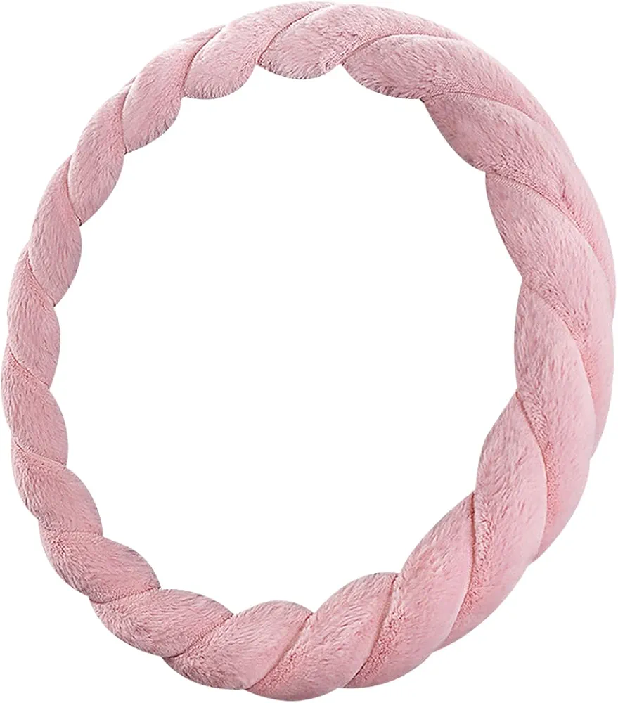 JNNJ Lindos Accesorios Interiores Automóvil Protector, Cubierta Volante Funda Coche, Vehículo Cubre Volante Felpa Antideslizante, Volante Peluche Suave Caché, Decorum para Invierno(Rosa)