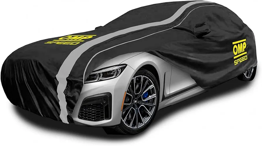 OMP Speed Funda Cubre Coche Exterior/Interior, Impermeable, 3 Capas, Talla XL, 533 x 178 x 120 cm