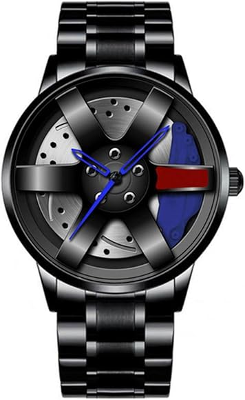 YONY Reloj de Cubo de llanta de Rueda de Coche de Moda para Hombres Reloj de Pulsera de Cuarzo Deportivo Relojes de Correa de Cuero de Acero Inoxidable de Lujo-Azul Acero 01