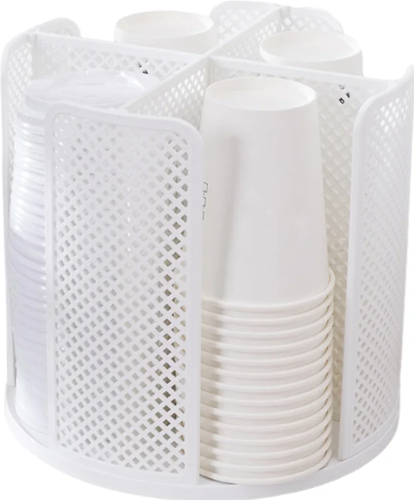 Soporte de Taza, Dispensador de Vasos de Papel Giratorio 360°, Organizador para Vasos de Papel con 4 Compartimentos, Organizador de Taza de Café para Encimera para El Hogar Cocina Oficina, Blanco