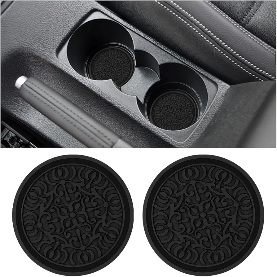 JNNJ 4 Piezas Posavasos De Coche Antideslizante, Coche PVC Titular De La Taza Posavasos, Resistentes a Altas Temperaturas Posavasos Coche con Diseño De Totem, Accesorios Interiores Coches(Negro)