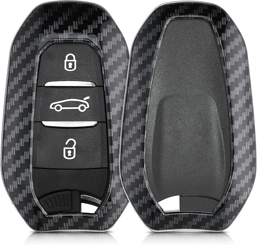 kwmobile Funda Compatible con Peugeot Citroen Llave de Coche Smartkey de 3 Botones (Solo Keyless Go) - Carcasa Dura para Llave de Coche Mando de Auto - de Carbono Negro
