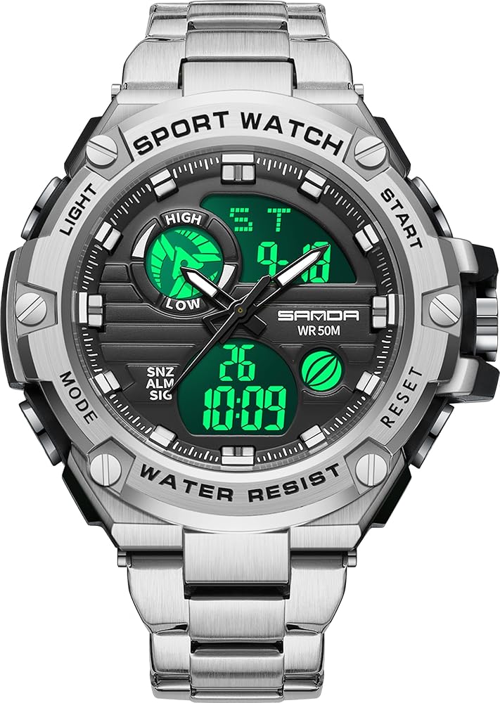 findtime Reloj deportivo para hombre, militar, digital, analógico, con alarma, temporizador, resistente a los golpes, LED, resistente al agua, para exteriores, color